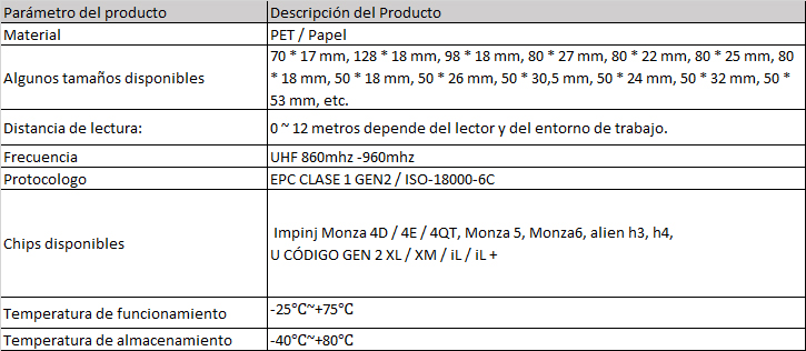 ficha tecnica etiquetas uhf