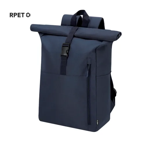 Mochila RPET 300D con cierre enrollable y compartimento para portátil 15