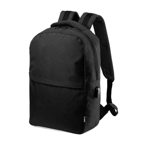 Mochila de negocios RPET 600D con USB y compartimento portátil 15” negra