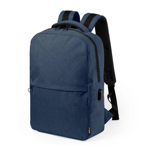 Mochila de negocios RPET 600D con USB y compartimento portátil 15” azul